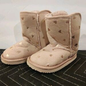Girls H&M kids Winter Boots Pink with Shiny Hearts Size 6 Fur